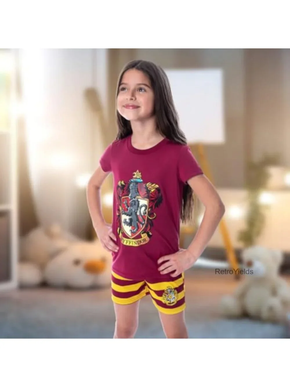 Harry Potter Girls Pajama Set Hogwarts Castle Sleepwear Short Sleeve Shirt &
